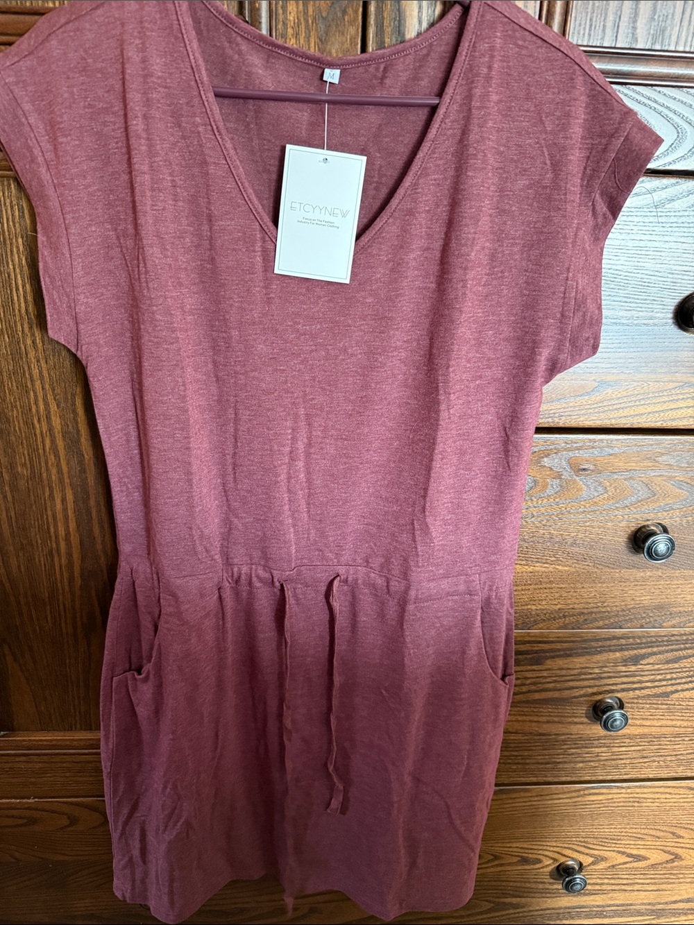 ETCYYNEW Mauve V-Neck Drawstring Pocket Romper